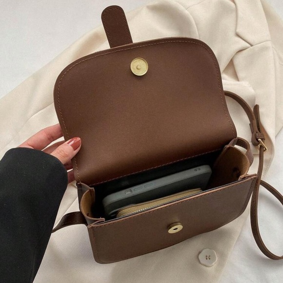 SHEIN brown vegan leather shoulder bag small gold tone hardware purse - Picture 4 of 6